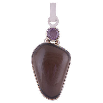 Minimal Rawa Work Around Amethyst,Smoky Topaz Multi Shapes 925 Sterling Solid Silver Pendant - R8400034-15