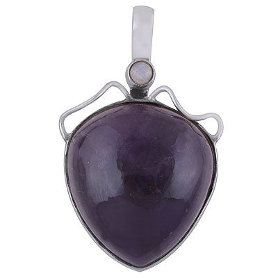 Gorgeous Two Stone Amethyst,Rainbow Moonstone Round,Pear Shape 925 Sterling Solid Silver Pendant - R8400034-2