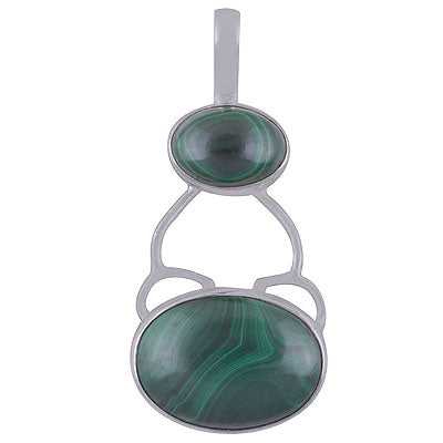 Beautiful Abstract Two Stone Malachite Oval Shape 925 Sterling Solid Silver Pendant - R8400034-21