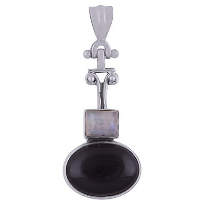Stunning Bold Work On Black Onyx,Rainbow Moonstone Oval,Square Shape 925 Sterling Solid Silver Pendant - R8400034-23