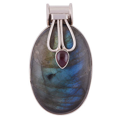 Stunning Wire Work on Labradorite,Garnet Oval,Pear Shape 925 Sterling Solid Silver Pendant - R8400035-14