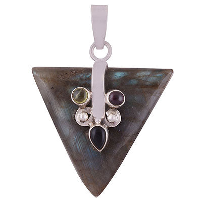 Gorgeous Gemstone Work on Garnet,Peridot,Labradorite Multi Shapes 925 Sterling Solid Silver Pendant - R8400035-16