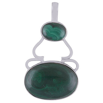 Beautifully Connected Two Gemstones Malachite Oval Shape 925 Sterling Solid Silver Pendant - R8400035-22