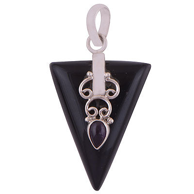 Beautiful Handcrafted Wire Work on Black Onyx,Amethyst Pear,Triangle Shape 925 Sterling Solid Silver Pendant - R8400036-10