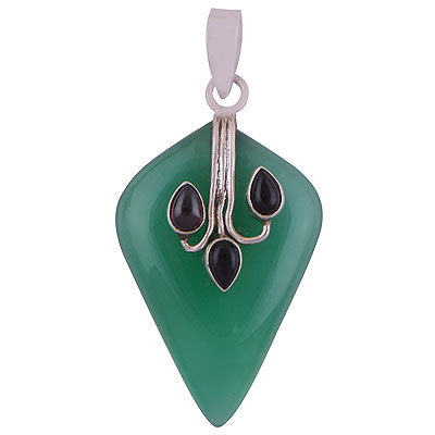 Alluring Gemstone Work on Green Onyx,Garnet,Black Onyx Pear Shape 925 Sterling Solid Silver Pendant - R8400036-13