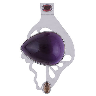 Stunning Cut Work Around Amethyst,Garnet,Citrine Oval,Pear Shape 925 Sterling Solid Silver Pendant - R8400036-15