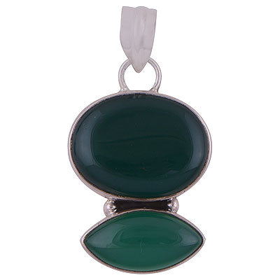 Beautifully Connected Gemstones Green Onyx Oval,Marquise Shape 925 Sterling Solid Silver Pendant - R8400036-5
