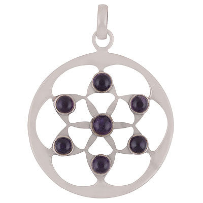 Gorgeous Handcrafted Loaded with Multiple Gemstones Amethyst Round Shape 925 Sterling Solid Silver Pendant - R8400037-1