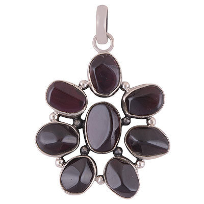 Alluring Handcrafted Loaded with Multiple Gemstones Garnet Oval Shape 925 Sterling Solid Silver Pendant - R8400037-3