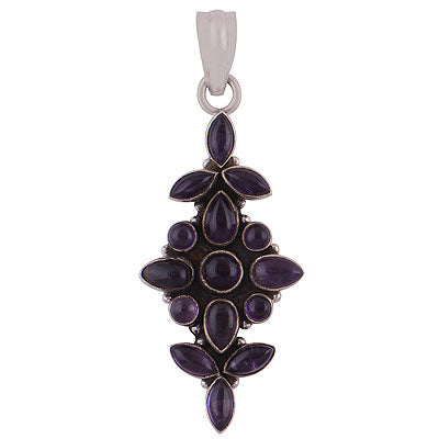 Stunning Handcrafted Design Loaded with Gemstones Amethyst Multi Shapes 925 Sterling Solid Silver Pendant - R8400038-2