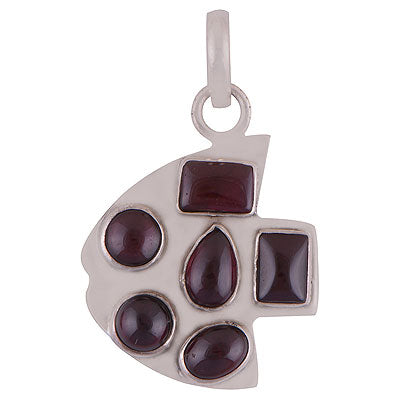 Alluring Handcrafted Design Loaded with Gemstones Garnet Multi Shapes 925 Sterling Solid Silver Pendant - R8400038-3