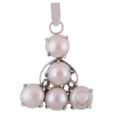 Stunning Connected Gemstones by Rawa Work Pearl Round Shape 925 Sterling Solid Silver Pendant - R8400039-23