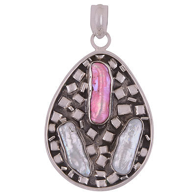 Alluring Connected Gemstones by Rawa Work Shell Multi Shapes 925 Sterling Solid Silver Pendant - R8400039-24