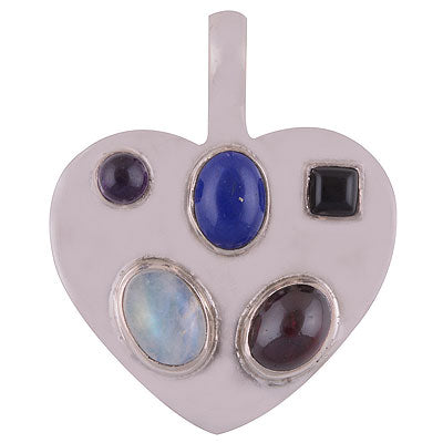 Stunning Seated Pattern of Multiple Gemstone Amethyst,Garnet,Rainbow Moonstone,Lapis,Black Onyx Multi Shapes 925 Sterling Solid Silver Pendant - R8400040-13