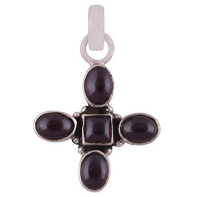 Alluring Seated Pattern of Multiple Gemstone Garnet Square,Oval Shape 925 Sterling Solid Silver Pendant - R8400040-2