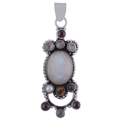 Beautiful Multicoloured Gemstone Amethyst,Garnet,Rainbow Moonstone,Tiger's Eye,Pearl, Round,Oval Shape 925 Sterling Solid Silver Pendant - R8400041-20