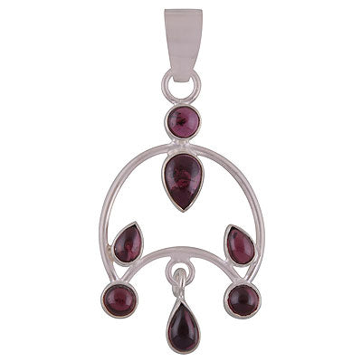 Gorgeous Multiple Gemstones Around Garnet Round,Pear Shape 925 Sterling Solid Silver Pendant - R8400042-3