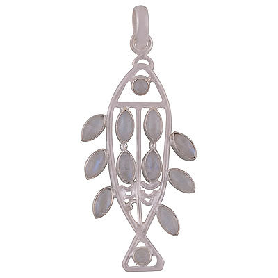 Beautifully Crafted Fish Using Gemstones Rainbow Moonstone Round,Marquise Shape 925 Sterling Solid Silver Pendant - R8400042-4