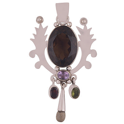 Gorgeous Gestones Around Amethyst,Garnet,Peridot,Lemon Topaz,Smoky Topaz Oval,Drop Shape 925 Sterling Solid Silver Pendant - R8400051-16