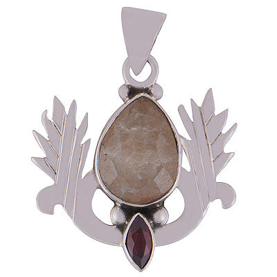Stunning Multicoloured Gemstones Pattern Garnet,Golden Rutile Irregular Shape 925 Sterling Solid Silver Pendant - R8400051-22