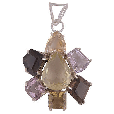 Gorgeous Seven Stone Designed Amethyst,Citrine,Lemon Topaz,Smoky Topaz Irregular Shape 925 Sterling Solid Silver Pendant - R8400051-4