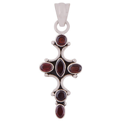Authentic Cross Charm Using Gemstones Garnet Irregular Shape 925 Sterling Solid Silver Pendant - R8400052-12