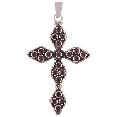 Beautiful Rhombus Shaped Cross Charm With Garnet Round Shape 925 Sterling Solid Silver Pendant - R8400052-14
