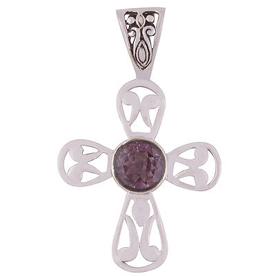 Beautiful Jali Work Around Amethyst Round Shape 925 Sterling Solid Silver Pendant - R8400052-4