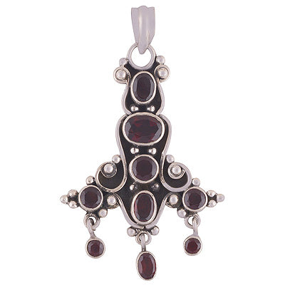 Traditional Gemstones Cluster Garnet Round,Oval Shape 925 Sterling Solid Silver Pendant - R8400053-11