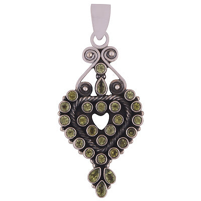 Graceful Gemstones Cluster Peridot Pear,Round Shape 925 Sterling Solid Silver Pendant - R8400053-13