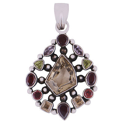 Stunning Multicoloured Vintage Pendant Amethyst,Garnet,Peridot,Citrine Irregular Shape 925 Sterling Solid Silver Pendant - R8400053-23