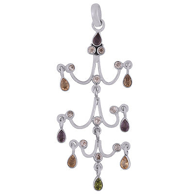 Chandelier Inspired Designed Amethyst,Peridot,Citrine,White Cubic Zirconia Irregular Shape 925 Sterling Solid Silver Pendant - R8400054-10