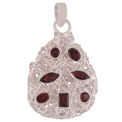 Cluster of Seven Stones & Silver Garnet Irregular Shape 925 Sterling Solid Silver Pendant - R8400054-3