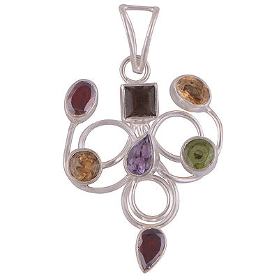 Stunning Seven Stone Designed Amethyst,Garnet,Peridot,Citrine,Smoky Topaz Irregular Shape 925 Sterling Solid Silver Pendant - R8400054-6