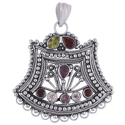 Alluring Handcrafted with Multiple Stones Amethyst,Garnet,Peridot,White Cubic Zirconia Pear,Round Shape 925 Sterling Solid Silver Pendant - R8400055-10