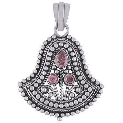 Gorgeous Rawa Work Around Pink Cubic Zirconia Pear,Oval Shape 925 Sterling Solid Silver Pendant - R8400055-13