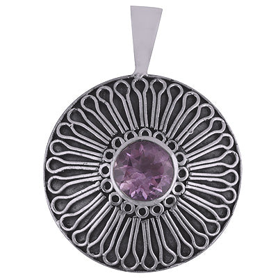 Gorgeous Handwork Around Amethyst Round Shape 925 Sterling Solid Silver Pendant - R8400055-15