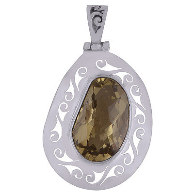 Stunning Jali Cut Work Around Lemon Topaz Irregular Shape 925 Sterling Solid Silver Pendant - R8400056-13