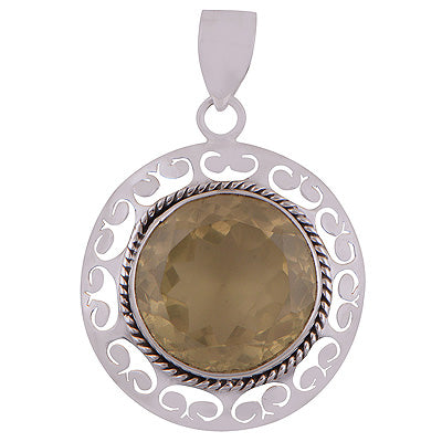 Stunning Jali Work Around Lemon Topaz Round Shape 925 Sterling Solid Silver Pendant - R8400056-15