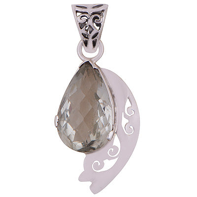 Beautiful Jali Work Around Green Amethyst Pear Shape 925 Sterling Solid Silver Pendant - R8400056-16
