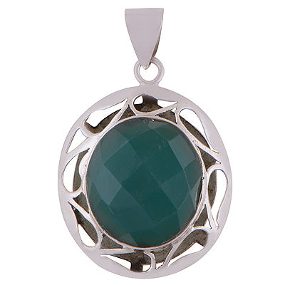Stunning Jali Cut Around Green Onyx Round Shape 925 Sterling Solid Silver Pendant - R8400056-17