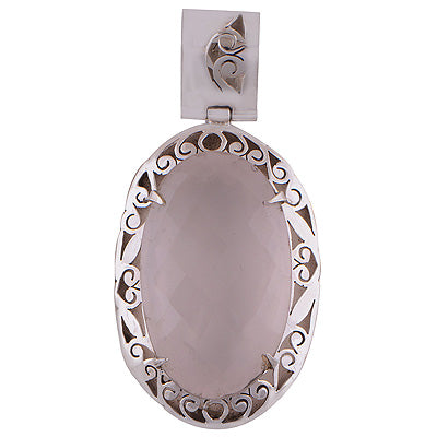 Traditional Jali Cut Around Rose Quartz Oval Shape 925 Sterling Solid Silver Pendant - R8400056-18