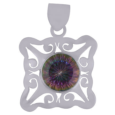 Stunning Jali Cut Work Around Mystic Topaz Round Shape 925 Sterling Solid Silver Pendant - R8400056-7