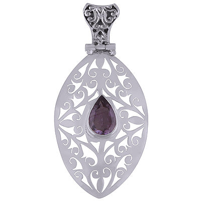 Beautiful Jali Cut Work Around Amethyst Pear Shape 925 Sterling Solid Silver Pendant - R8400056-8