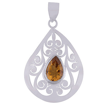 Gorgeous Jali Cut Work Around Citrine Pear Shape 925 Sterling Solid Silver Pendant - R8400056-9