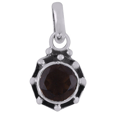 Minimal Rawa Work Around Smoky Topaz Round Shape 925 Sterling Solid Silver Pendant - R8400057-2
