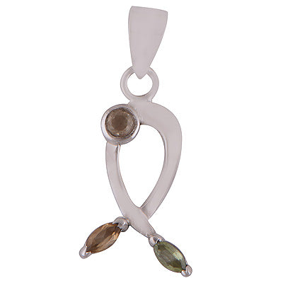 Gorgeous Ribbon with Gemstones Peridot,Citrine Round,Marquise Shape 925 Sterling Solid Silver Pendant - R8400057-20
