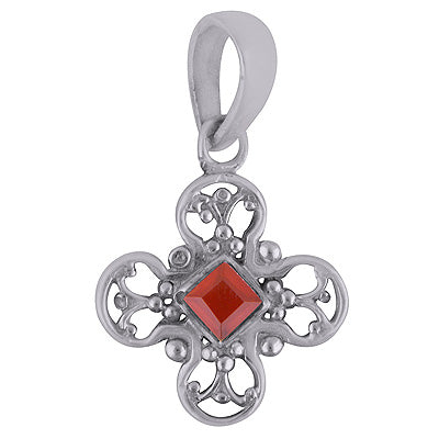 Gorgeous Handwork Around Carnelian Rhombus Shape 925 Sterling Solid Silver Pendant - R8400057-27