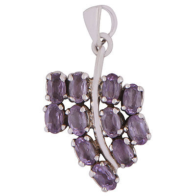 Alluring Gemstone Grape pattern Around Amethyst Oval Shape 925 Sterling Solid Silver Pendant - R8400057-30