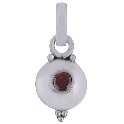 Stunning Plain Disk Around Garnet Round Shape 925 Sterling Solid Silver Pendant - R8400057-5